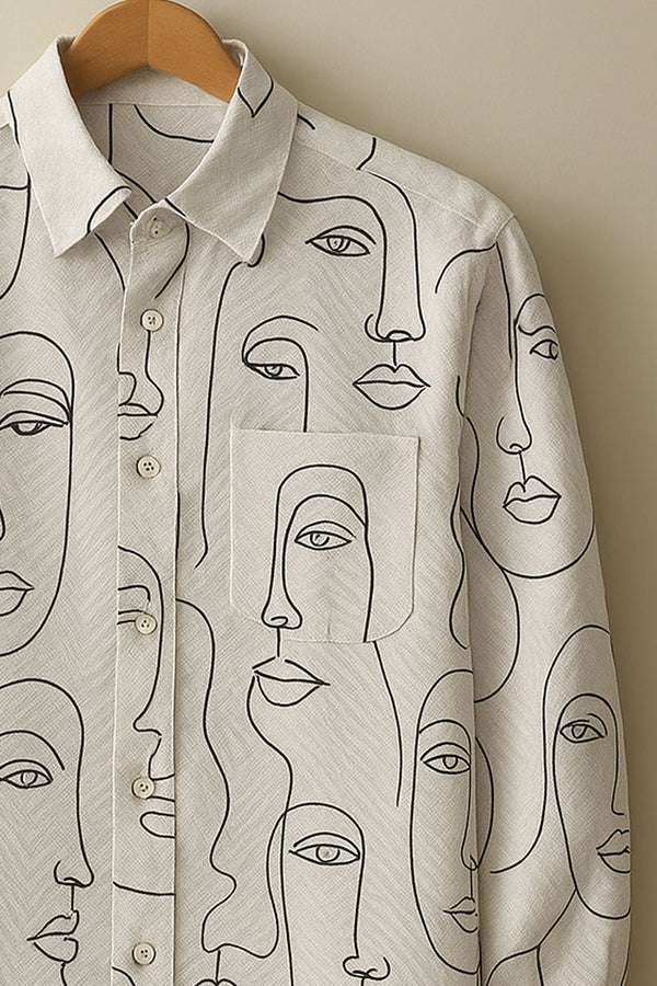 Off White Linen with Abstract Face Art